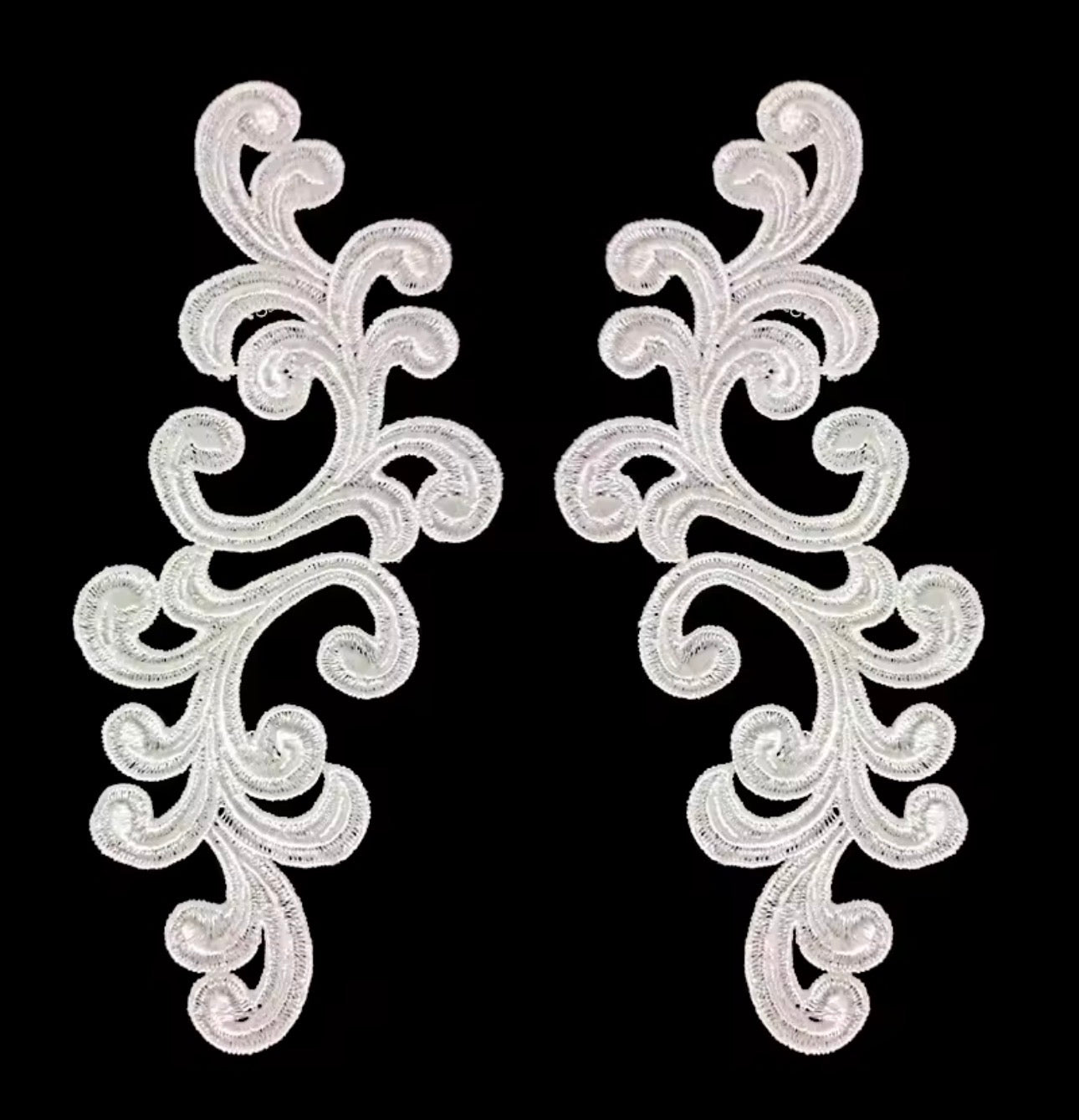 Scroll Lace Appliqué Pair - White