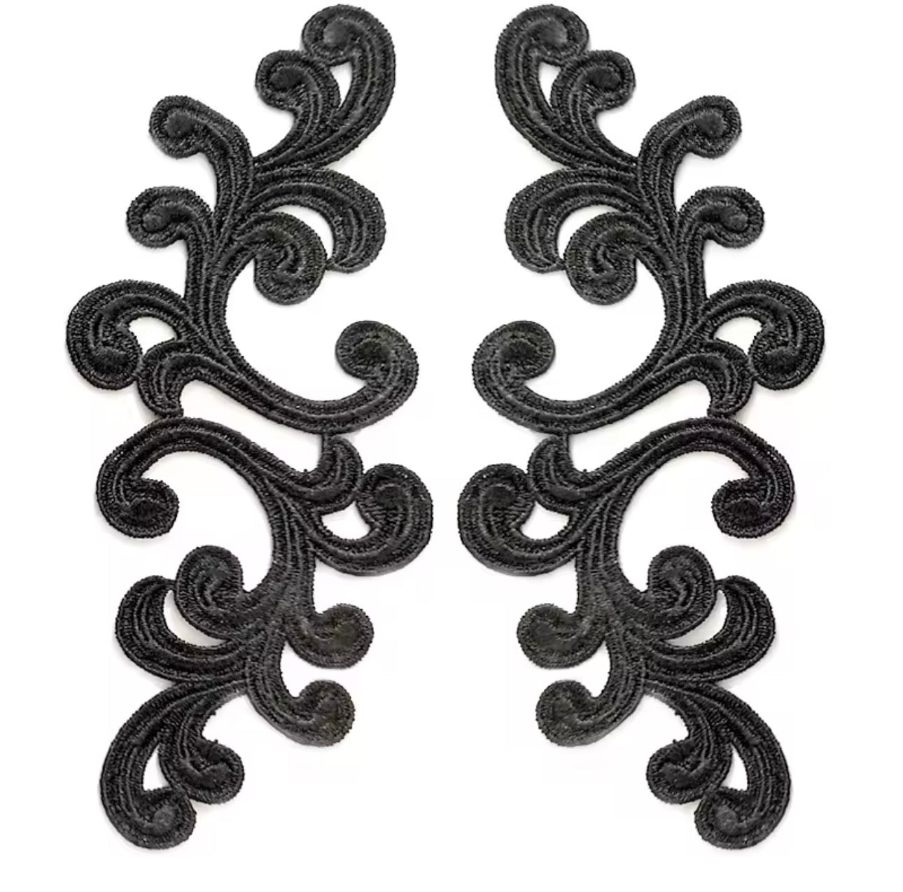 Scroll Lace Appliqué Pair - Black