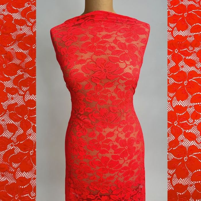 Florentina Stretch Lace - Fluorescent Red