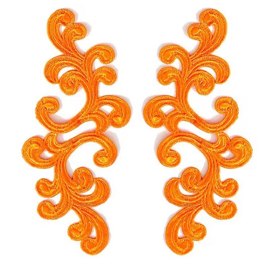 Scroll Lace Appliqué Pair - Orange