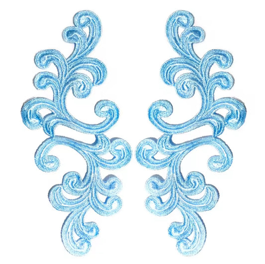 Scroll Lace Appliqué Pair - Ice Blue
