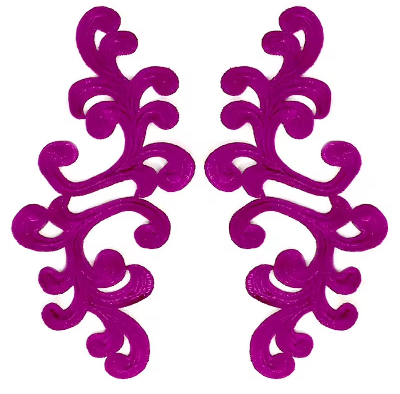 Scroll Lace Appliqué Pair - Fuchsia