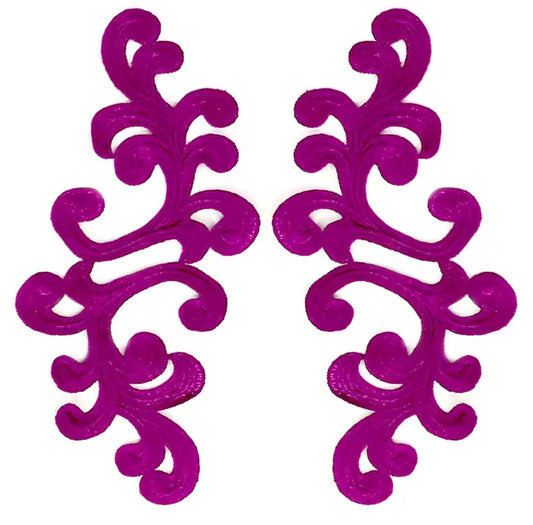 Scroll Lace Appliqué Pair - Fuchsia