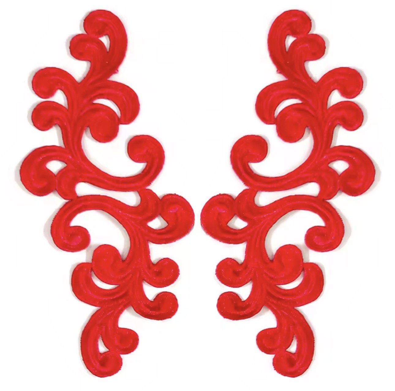 Scroll Lace Appliqué Pair - Red
