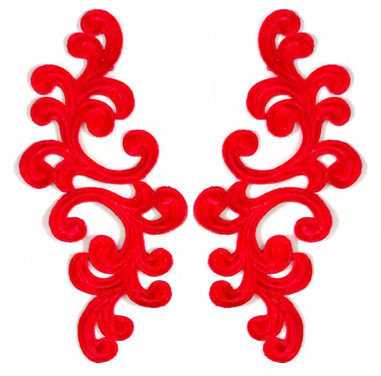 Scroll Lace Appliqué Pair - Red