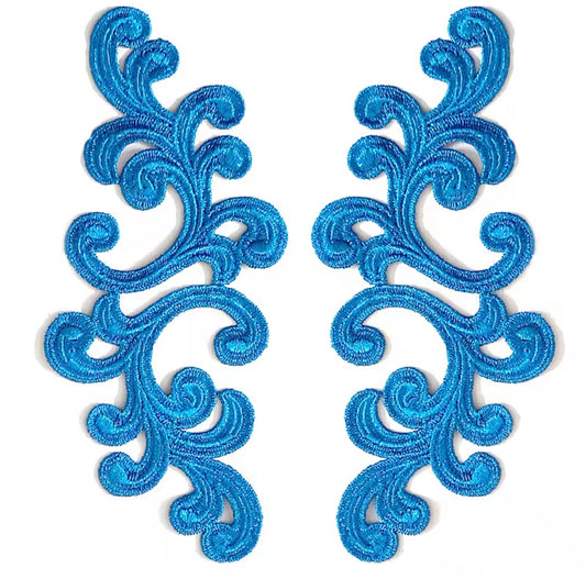 Scroll Lace Appliqué Pair - Blue Paradise