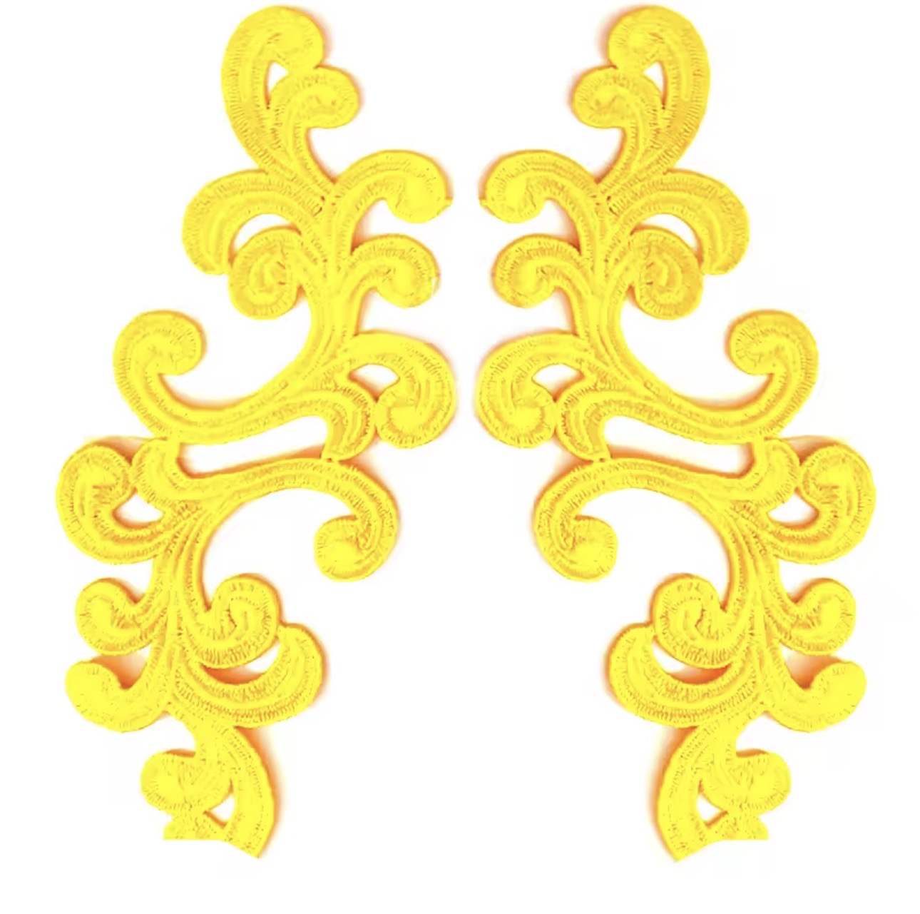 Scroll Lace Appliqué Pair - Sassy Yellow