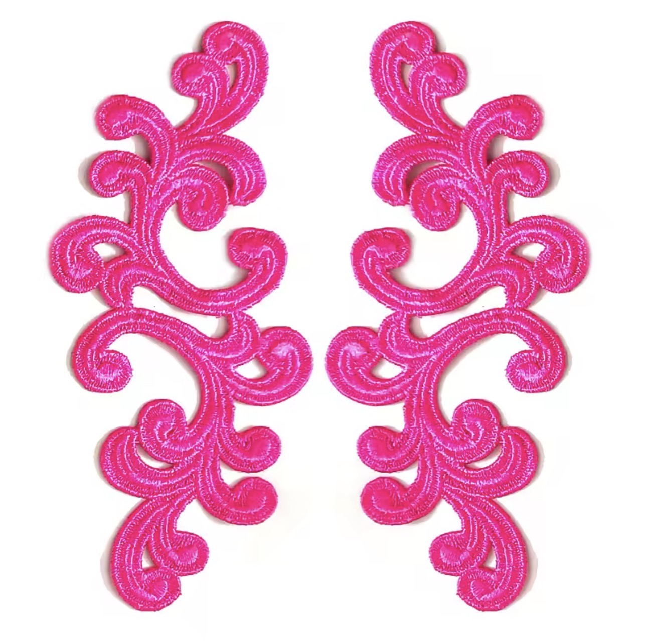 Scroll Lace Appliqué Pair - Electric Pink