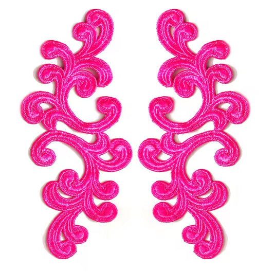 Scroll Lace Appliqué Pair - Electric Pink