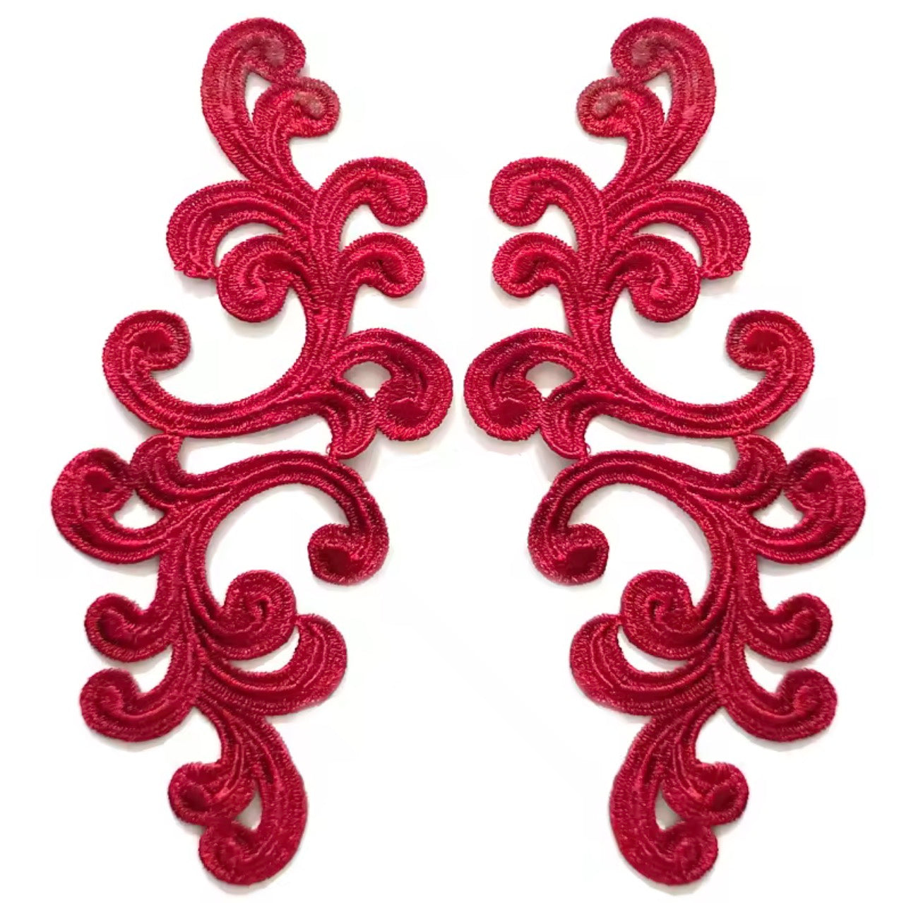 Scroll Lace Appliqué Pair - Burgundy