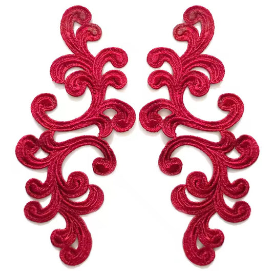 Scroll Lace Appliqué Pair - Burgundy