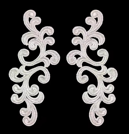 Scroll Lace Appliqué Pair - White