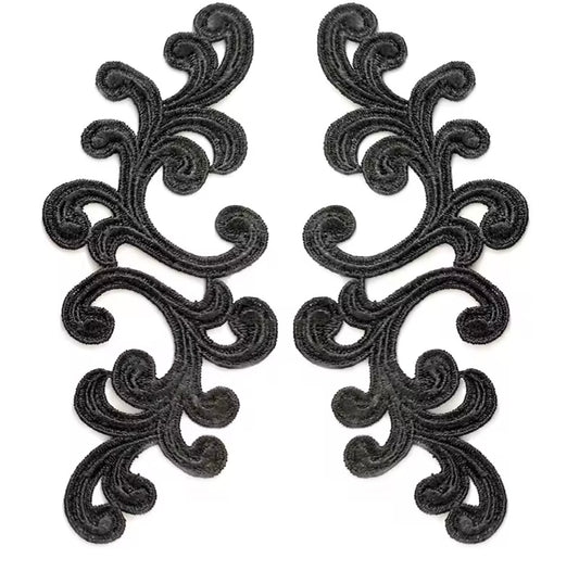 Scroll Lace Appliqué Pair - Black